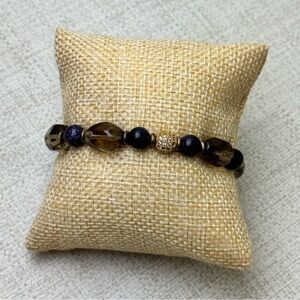 Blue Goldstone Smoky Quartz Beaded Stretch Bracelet